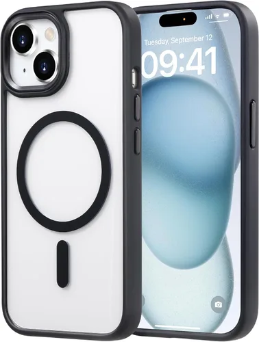 Miniatura 58 de Tigowos - Funda magnética para iPhone 15, resistente a las caídas, sensación de piel mate, a prueba de golpes, delgada, negro mate