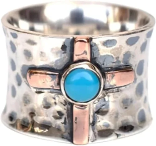 Miniatura 14 de Gemstone Spinner Ring for Women, 925 Sterling Silver Boho Meditation Band with Amethyst, Moonstone, Opal, Garnet, Gift for Her