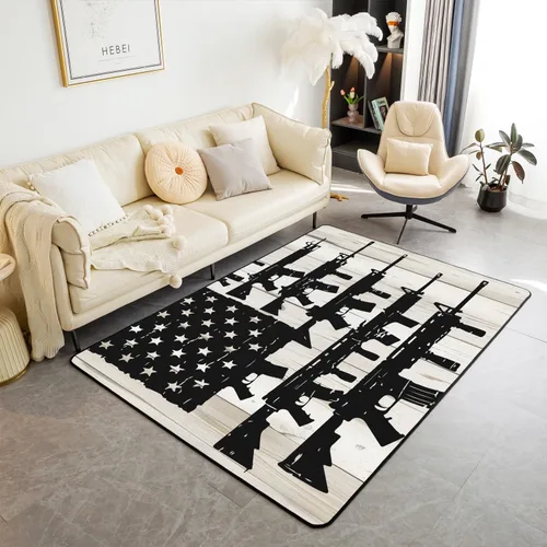 jejeloiu Alfombra decorativa de madera con bandera americana, 3 x 5, ametralladoras, para sala de estar, estilo militar, vintage, de madera,