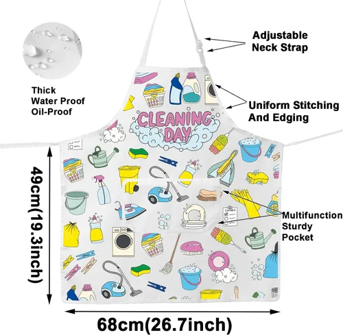 Miniatura 2 de WZMPA Divertido limpiador delantal de cocina limpieza señora regalo amas de casa delantal ajustable con bolsillos limpieza día mercancía