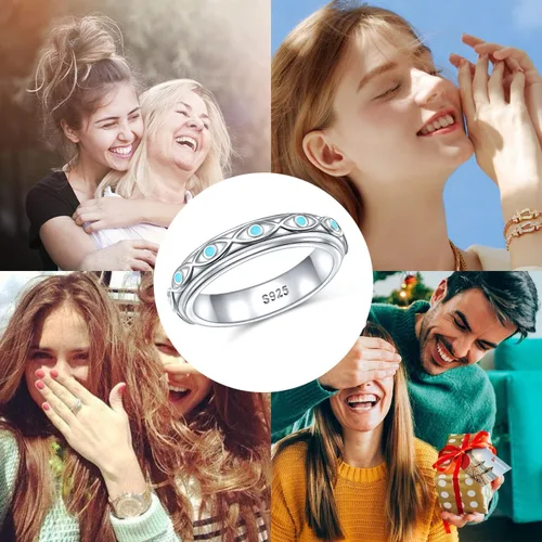 Miniatura 7 de Fidget Spinner Ring 925 Sterling Silver Anxiety Relief Ring Anti Anxiety Boredom ADHD Stress Relieving Ring for Women Men