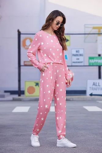 Miniatura 185 de Ekouaer Conjunto de pijama de manga larga para mujer, ropa de dormir suave con cuello redondo y bolsillos