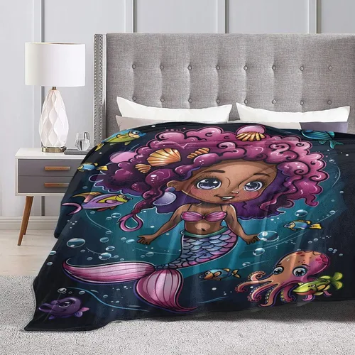 Miniatura 8 de Manta de Sirena de Niña Negra Decoración de Sirena Manta Decorativa Regalos para Niñas Niños Amantes de Sirenas Invierno Sofá Ropa de Cama Súper
