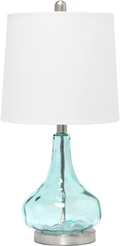 Elegant Designs LT3326-CBL - Lámpara de mesa auxiliar de cristal con hoyuelos de colores modernos de 23.25 pulgadas con pantalla de tela blanca,