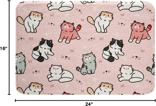 Miniatura 3 de Erosebridal Alfombras de baño rosas para niñas, tapete de baño con diseño de gatos, tapete antideslizante con temática de animales kawaii, tapete
