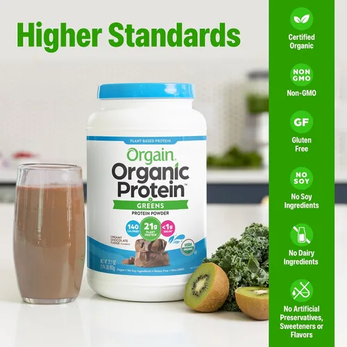 Miniatura 3 de Orgain - Proteína orgánica vegana en polvo + verduras, chocolate cremoso con sabor a budín de fresa - 21 g de proteína a base de plantas, sin