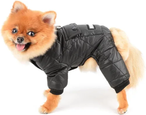 Miniatura 2 de SMALLLEE_LUCKY_STORE Abrigo de invierno acolchado para mascotas, traje de nieve con bolsillo y anillo en D para perros pequeños, gatos, impermeable