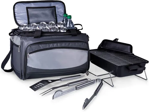 ONIVA – una marca Picnic Time Buccaneer - Bolsa portátil para parrilla de carbón y hielera, (negro con detalles en gris)