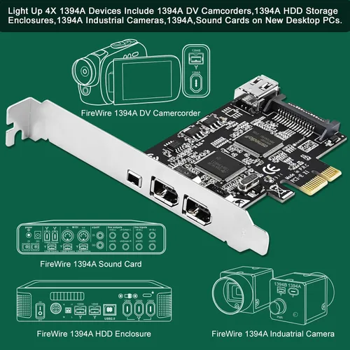 Miniatura 4 de Tarjeta de expansión PCIE Firewire 400 1394A de 4 puertos, Texas Instruments TI TSB43AB23, Plug and Play en PC de escritorio Windows y MAC, 3