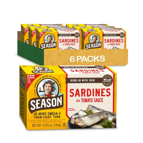 Miniatura 15 de Season Sardinas en aceite de oliva – capturadas en la naturaleza, 0.78 oz de proteína, bocadillos Keto, más Omega 3 que atún, Kosher, alto