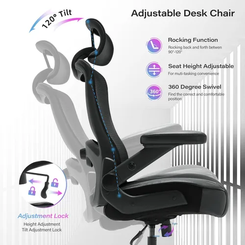 Miniatura 7 de Silla de oficina grande y alta, 600 libras con brazos abatibles 3D, reposacabezas ajustables, ruedas grandes resistentes, silla de escritorio Brazo