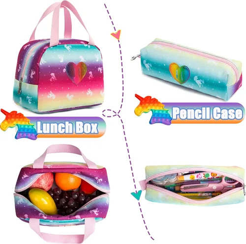 Miniatura 6 de Mochila para niñas primarias preescolares lonchera para la escuela Bolsa de unicornio