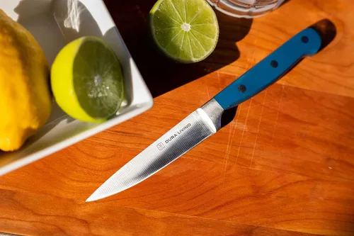 Miniatura 5 de DURA LIVING Cuchillo de pelar de 3.5 pulgadas, acero inoxidable esencial de alto carbono, afilado para afeitar, cuchillo de cocina pequeño Azul Real