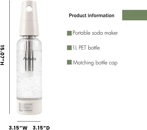 Miniatura 6 de Máquina portátil de agua con gas, fabricante de refrescos de viaje para el hogar y al aire libre, botella de carbonatación de 1 litro, 10 cilindros