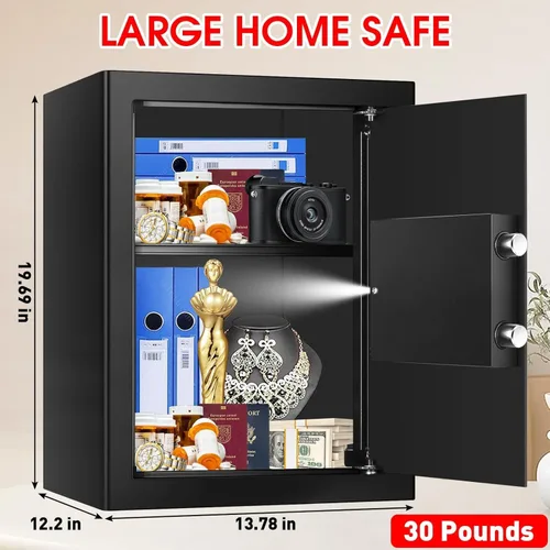 Miniatura 2 de 3.3 Cuft - Caja fuerte grande para el hogar, resistente al agua y al fuego, con teclado digital y cerradura de llave, cajas fuertes de seguridad