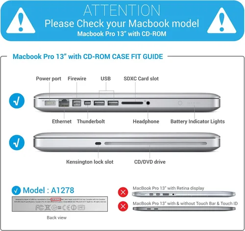 Miniatura 2 de IBENZER Compatible con MacBook Pro de 13 pulgadas A1278 Release 2012-2008, carcasa rígida de plástico con teclado y cubierta de pantalla para Apple