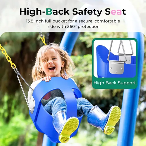 Miniatura 4 de DECORLIFE Asiento de columpio para niños pequeños, columpio para bebé al aire libre con cadenas recubiertas, silla de columpio de cubo completo