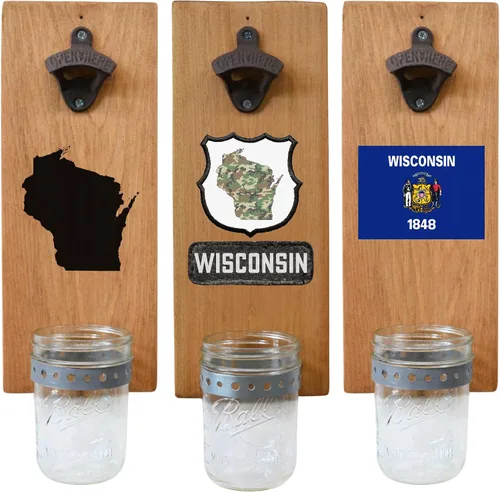 Miniatura 48 de Abrebotellas de cerveza de Massachusetts – Abridor de botellas hecho a mano montado en la pared con tapa – Regalo de cerveza para él o ella