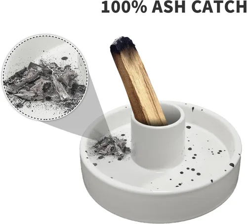 Miniatura 2 de Gute Soporte de cerámica de Palo Santo, hecho a mano, colector de cenizas moteadas blancas, quemador de incienso para palitos de palo santo, salvia