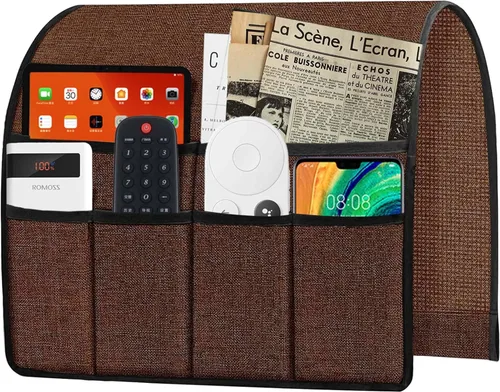 Ntomtuex Soporte de control remoto para sillón reclinable, organizador de bolsillo con reposabrazos para sillón con 7 bolsillos para revistas, Marrón