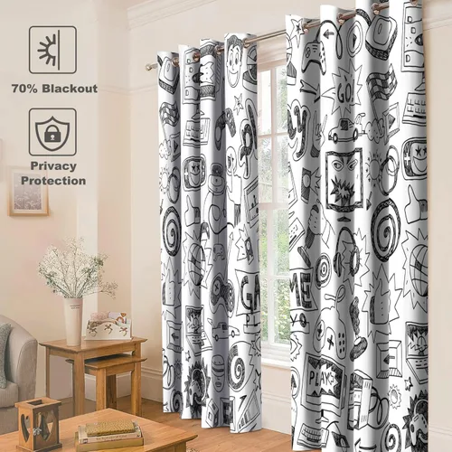 Miniatura 2 de Jekeno - Cortinas opacas para videojugadores - Cortinas con temática de juegos, controlador, gamepad, juego de computadora, decoración para cuarto