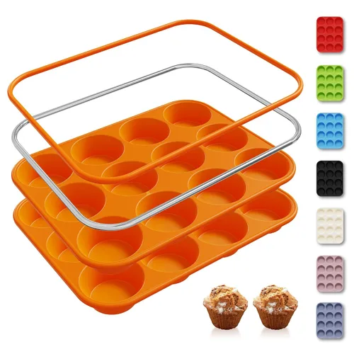 Miniatura 30 de 2 Pack 6 Tazas Molde de Silicona Mini para Magdalenas con Marco Reforzado de Metal Moldes de Silicona para Cupcakes y Pasteles Bandejas para Hornear