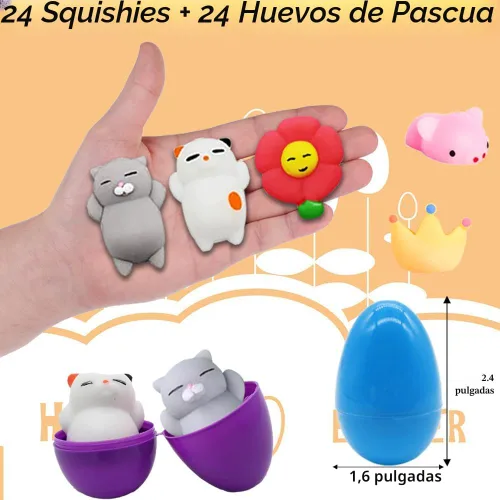 Miniatura 5 de 28 huevos de Pascua + 28 juguetes esponjosos Mochi, huevos sorpresa rellenos de mini animales esponjosos, juguetes para aliviar el estrés