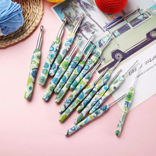 Miniatura 7 de 2.25mm Gancho de Ganchillo Looen, Mango Ergonómico para Manos Artríticas, Agujas de Tejer de Goma Suave Extra Largas para Principiantes de Crochet