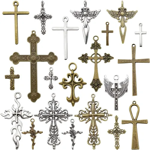 Youdiyla Colección de colgantes de cruz grande de 3.53 oz – Espada de plata de bronce antiguo, ángel santo Jesús, cruz de paz, crucifijo de metal