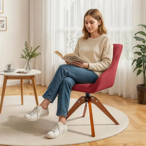 Miniatura 3 de MoNiBloom Silla giratoria decorativa, sillón moderno de mediados de siglo con patas de madera maciza, silla de escritorio de oficina en casa, sin