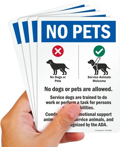 SmartSign Paquete de 4 etiquetas adhesivas de animales de apoyo emocional de 7 x 5 pulgadas con símbolos de perro, poliéster laminado de 5 mil con