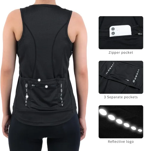 Miniatura 3 de Camiseta sin mangas de ciclismo con espalda cruzada para mujer, para interiores y exteriores, con bolsillos