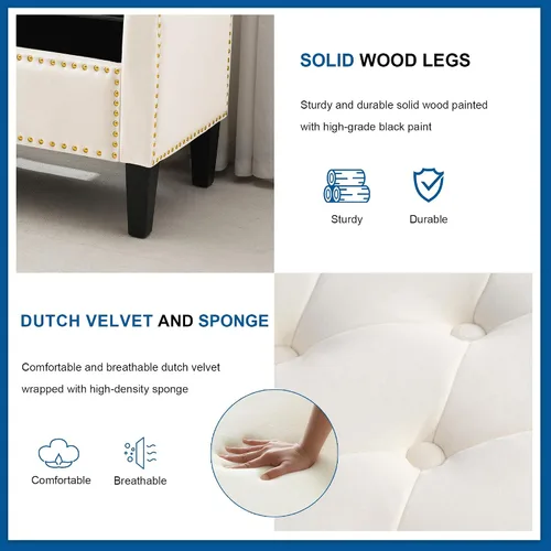 Miniatura 4 de Banco otomano de almacenamiento, reposapiés tapizado de terciopelo para dormitorio y sala de estar, asiento copetudo con almacenamiento, patas