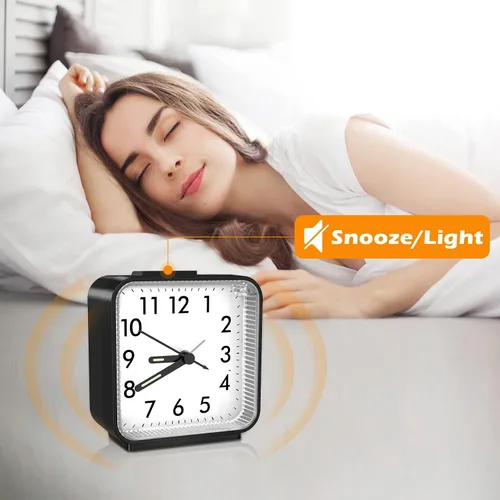 Miniatura 2 de JXTZ Reloj despertador analógico, reloj de noche alimentado por batería, reloj de viaje silencioso sin tictac con luz nocturna, repetición, fácil