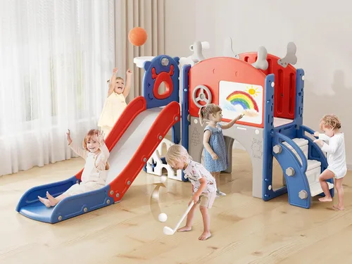 Miniatura 8 de XJD Tobogán infantil 12 en 1 para niños pequeños de 1 a 3 años, nueva actualización con juego de golf, aro de baloncesto, tabla de dibujo para juego