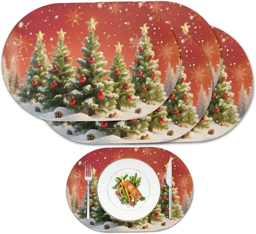 Miniatura 19 de Juego de 4 manteles individuales de mariposa, lavables, ovalados, de 18 x 12 pulgadas, para decoración de cenas de invierno, fiestas, manteles