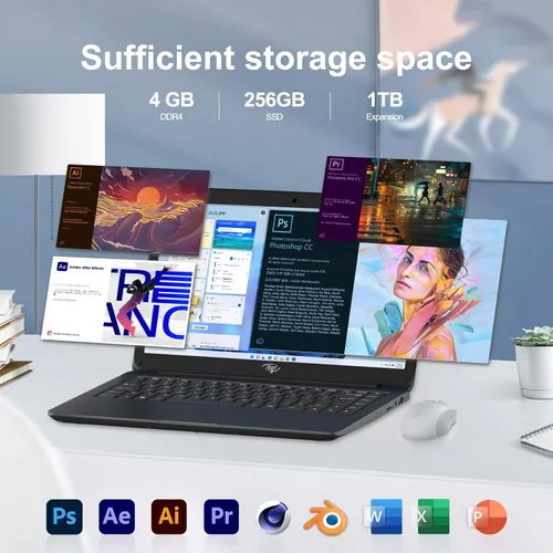Miniatura 4 de Itel Celeron N4000 - Computadora portátil de 14 pulgadas (doble núcleo), gráficos UHD 600, 4 GB de RAM 256 GB SSD, pantalla HD de 14 pulgadas, ultra