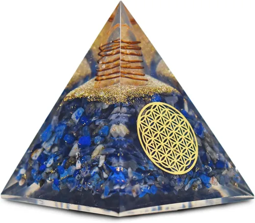 Miniatura 14 de Pirámide de orgonita de aguamarina, pirámide de cristal curativo, pirámide de piedras preciosas de cristal para meditación, motivación, positividad