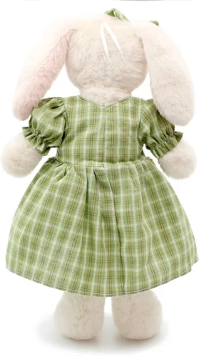 Miniatura 4 de Oitscute Pequeño y suave conejo de peluche de 15 pulgadas, juguete para bebés y niñas (conejo blanco con vestido a cuadros verde)