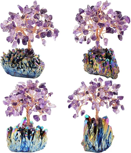 Miniatura 3 de mookaitedecor Figura decorativa de árbol de dinero de cristal de amatista y figura de ángel guardián para riqueza y suerte