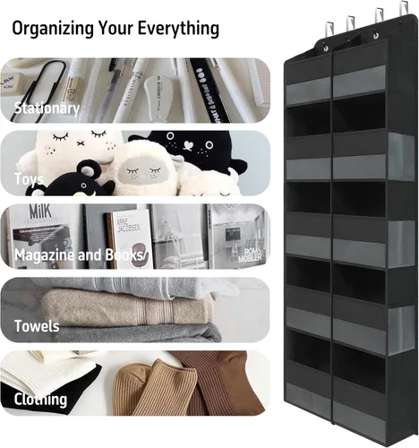 Miniatura 6 de Giraffe Creation Organizador negro sobre puerta con 10 bolsillos transparentes grandes, almacenamiento de puerta colgante de doble fila