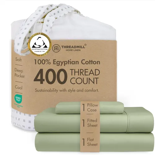 Miniatura 18 de Threadmill - Juego de sábanas de algodón egipcio para cama tamaño King Juego de sábanas de cama King 100% de algodón egipcio certificado Sábanas