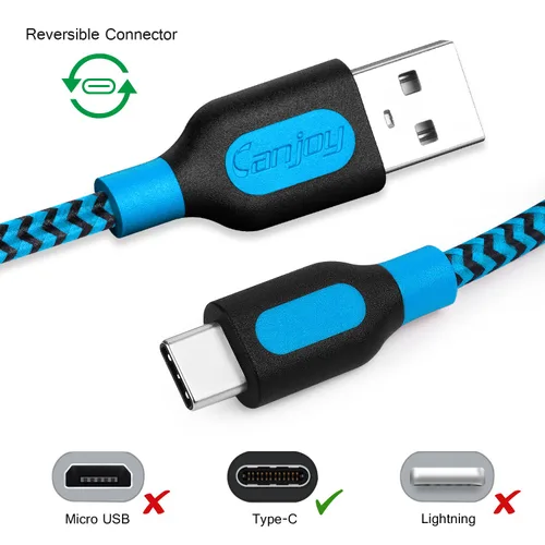 Miniatura 2 de Canjoy Cable USB tipo C, paquete de 3 cargadores trenzados tipo C de 10 pies, cable de carga rápida compatible con Samsung Galaxy S10 S10+ S10e S8