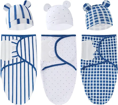 Miniatura 12 de Juego de saco de dormir para bebé con gorro para bebés de 0 a 3 meses, paquete de 3 unidades, algodón suave para recién nacidos, para niñas y niños