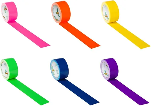 Miniatura 2 de Duck Paquete de 6 cintas adhesivas de color arcoíris brillante, rosa neón, naranja neón, amarillo, verde neón, azul y morado, 105 yardas en total