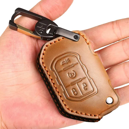 Miniatura 8 de Funda de cuero genuino para llavero de automóvil compatible con Jeep 2018-2024 Gladiator Wrangler Sahara Rubicon 4 botones, color negro