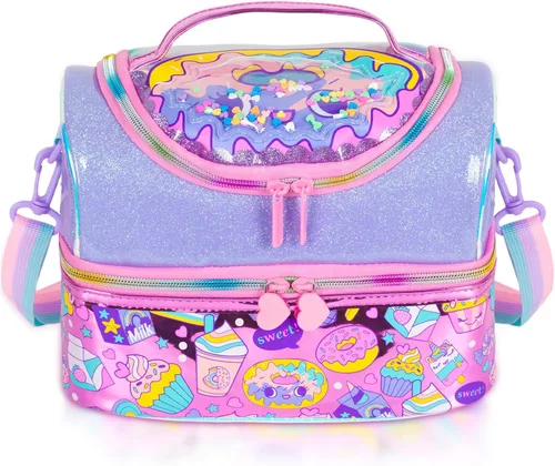 Miniatura 16 de Bolsa de almuerzo aislada de doble piso para niños, bolsa de comida grande para el regreso a la escuela, para niños, niñas, hombres y mujeres