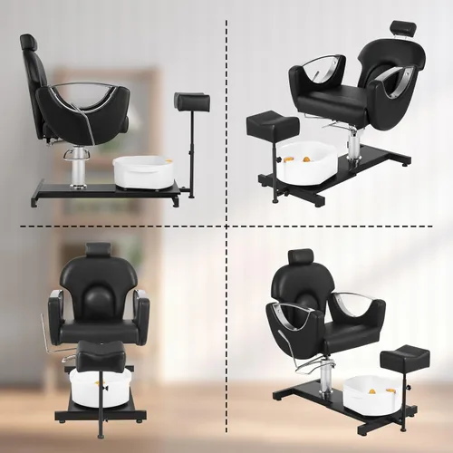 Miniatura 8 de Silla de pedicura giratoria de 360° con taburete y baño de pies de masaje, estación de pedicura hidráulica de altura ajustable sin plomería