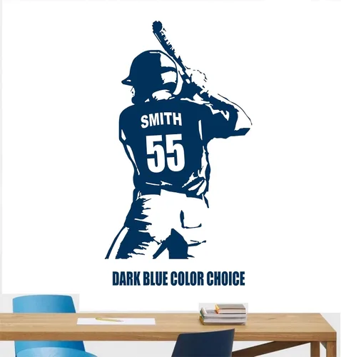 Miniatura 3 de Calcomanía de pared de jugador de béisbol personalizada extra grande, elige tu nombre y números, calcomanías de vinilo para decoración de dormitorio
