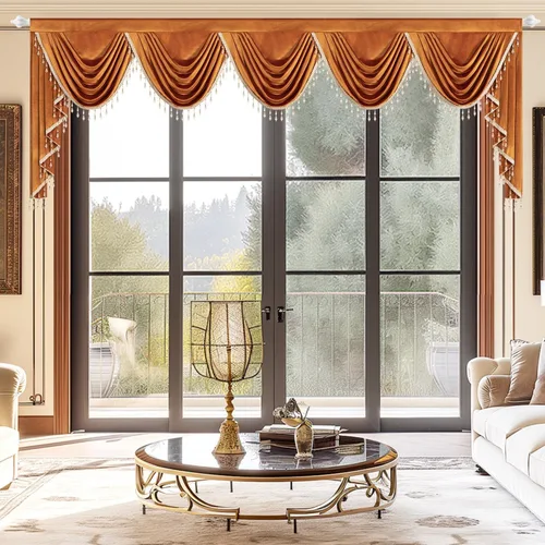 Miniatura 29 de VOGOL Cenefa de cortinas de terciopelo grueso para dormitorio, cenefas de cascada de lujo con aislamiento térmico dorado para sala de estar formal